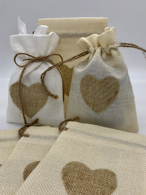 Medium Gift Bag Heart Burlap 5x7